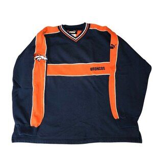 Vintage Puma DENVER BRONCOS V-Neck Embroidered Logo Pullover Sweatshirt